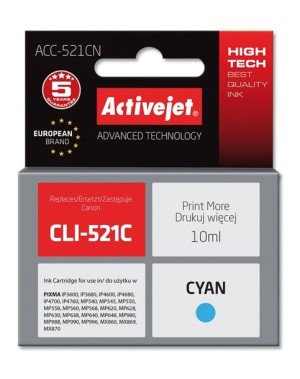 Tusz Activejet ACC-521CN (zamiennik Canon CLI-521C  Supreme  10 ml  niebies