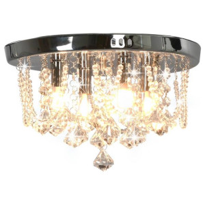 Lampa sufitowa z kryształkami i koralikami, srebrna, okrągła