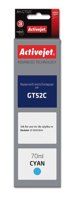 Tusz Activejet AH-GT52C (zamiennik HP GT52C M0H54AE  Supreme  70 ml  niebie