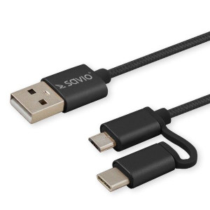 Kabel SAVIO CL-128 (Micro USB typu B, USB typu C - USB 2.0 typu A   1m  kol