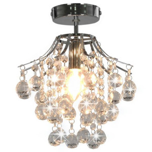 Lampa sufitowa z kryształkami i koralikami, srebrna, E14