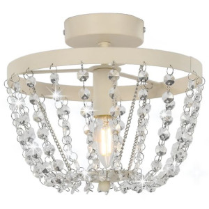 Lampa sufitowa z kryształkami i koralikami, biała, okrągła, E14