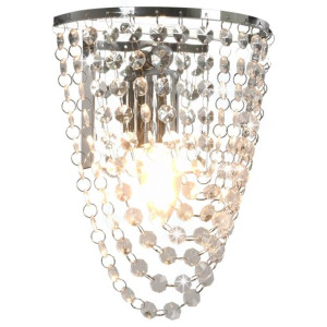 Lampa ścienna z kryształkami i koralikami, srebrna, owalna, E14