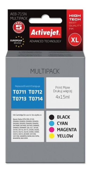 Tusz Activejet AEB-715N (zamiennik Epson T0715  Supreme  4 x 15 ml  czarny,