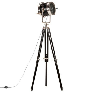 Lampa podłogowa na trójnogu, czarna, lite drewno mango, 171 cm