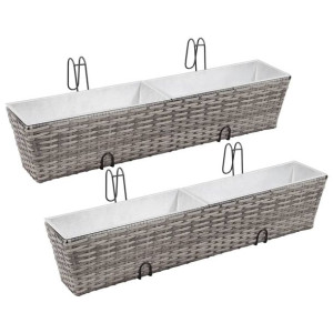 Podwyższone donice balkonowe, 2 szt., 80 cm, szare, polirattan