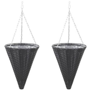 Wiszące koszyki na kwiaty, 2 szt., rattan PE, czarne