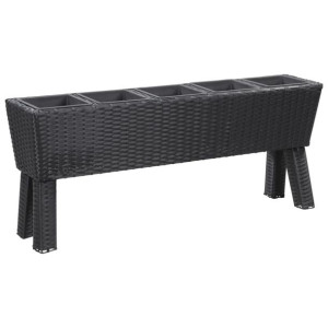 Podwyższona donica z 5 wkładami 118x25x50 cm, rattan PE, czarna