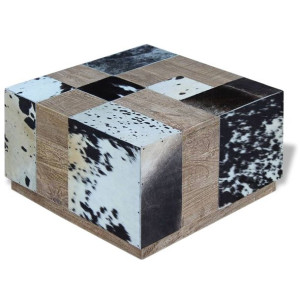 Stolik kawowy z elementami ze skóry bydlęcej 60x60x36 cm