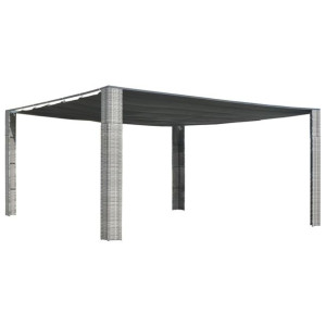 Altana z suwanym dachem, polirattan, 400x400x200 cm, szara