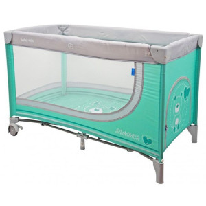 BABY MIX HR-8052-191 Łóżeczko podróżne jednopoziomowe Miś miętowe 35848