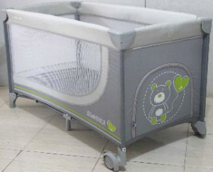 BABY MIX HR-8052-195 Łóżeczko podróżne jednopoziomowe Miś szary 36628