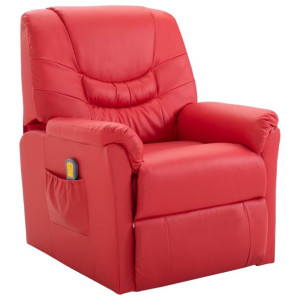 Rozkładany fotel masujący, czerwony, sztuczna skóra