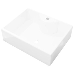 Ceramiczna umywalka z otworem na kran, prostokątna, biała
