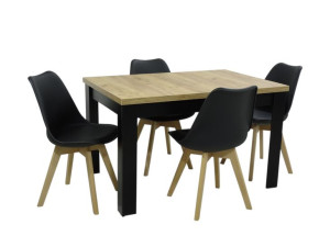 Zestaw 4 krzesła SL-2 czarne + stół C-2 czarny blat dąb craft 80x120/160