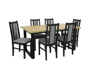  6 krzeseł B-14 czarny 10 + stół NEFRO laminat, blat dąb craft 90x160/240