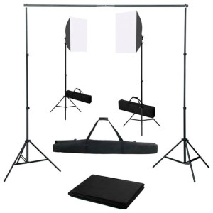 Fotograficzny zestaw studyjny z lampami softbox i tłem