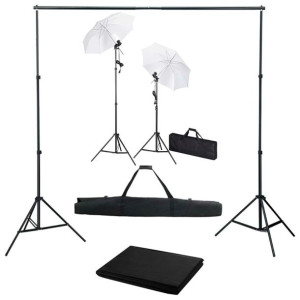 Fotograficzny zestaw studyjny z tłem, lampami i parasolkami