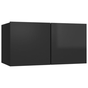 Szafka wisząca pod TV, wysoki połysk, czarna, 60x30x30 cm