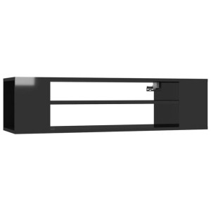 Wisząca szafka TV, czarna, wysoki połysk, 100x30x26,5 cm, płyta