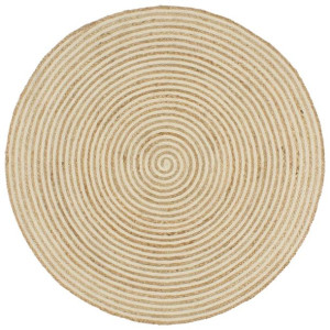 Dywanik ręcznie wykonany z juty, spiralny wzór, biały, 150 cm
