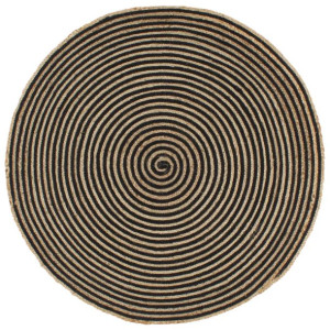 Dywanik ręcznie wykonany z juty, spiralny wzór, czarny, 90 cm