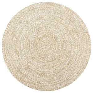 Ręcznie wykonany dywanik, juta, biały i naturalny, 90 cm