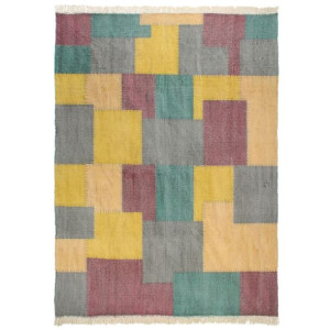 Ręcznie tkany kilim, bawełna, 200x290 cm, z nadrukiem, kolorowy
