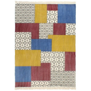 Ręcznie tkany kilim, bawełna, 160x230 cm, z nadrukiem, kolorowy