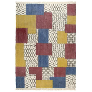 Ręcznie tkany kilim, bawełna, 200x290 cm, z nadrukiem, kolorowy