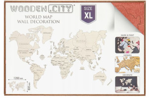 Drewniana Mapa Świata na ścianę 3D, rozm. XL