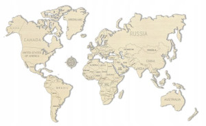 Drewniana Mapa Świata na ścianę 3D, rozm. L