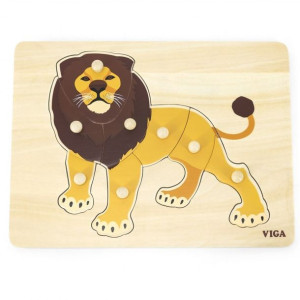 Lumarko Drewniane Puzzle Montessori Lew Z Pinezkami