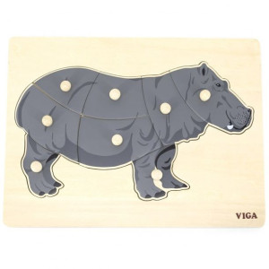 Lumarko Drewniane Puzzle Montessori Hipopotam Z Pinezkami