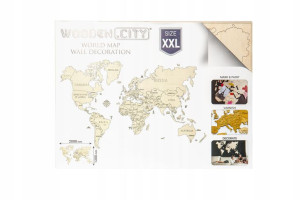Drewniana Mapa Świata na ścianę 3D, rozm. XXL