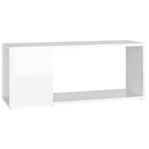 Szafka pod TV, biała, wysoki połysk, 80x24x32 cm, płyta wiórowa