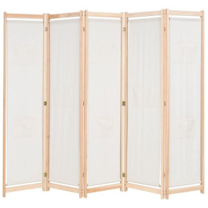 Parawan 5-panelowy, kremowy, 200 x 170 x 4 cm, tkanina