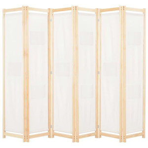 Parawan 6-panelowy, kremowy, 240 x 170 x 4 cm, tkanina