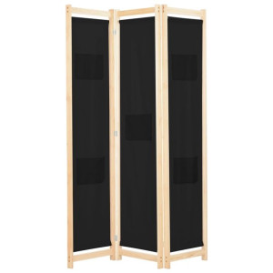 Parawan 3-panelowy, czarny, 120x170x4 cm, tkanina