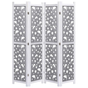 Parawan 4-panelowy, szary, 140 x 165 cm, lite drewno
