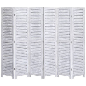 Parawan 6-panelowy, szary, 210 x 165 cm, drewniany