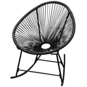 Ogrodowy fotel bujany, czarny, rattan PE