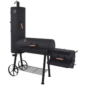 Grill węglowy z wędzarnią i dolną półką, czarny, XXL