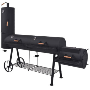 Grill węglowy z wędzarnią i dolną półką, czarny, solidny, XXXL