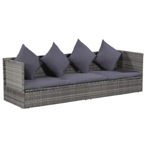 Leżanka ogrodowa, szara, 200 x 60 cm, rattan PE