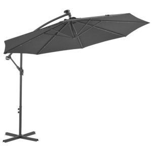 Parasol wiszący z LED i stalowym słupkiem, 300 cm, antracytowy
