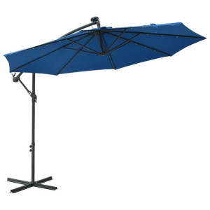 Parasol wiszący z LED i stalowym słupkiem, 300 cm, lazurowy