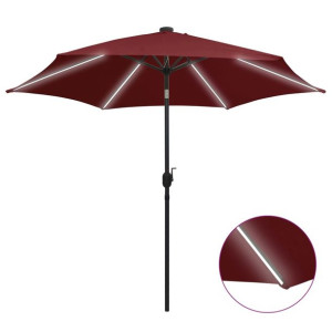 Parasol ogrodowy z LED i aluminiowym słupkiem, 300 cm, bordo