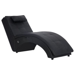 281344 Massage Chaise Longue with Pillow Black Faux Leather