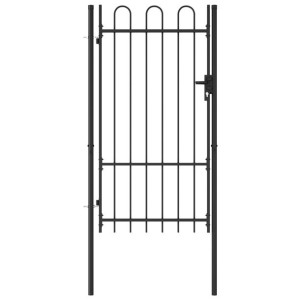 Furtka jednoskrzydłowa z zaokrągleniami, stal, 1x1,75 m, czarna